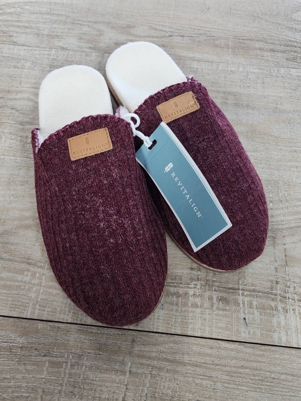 Revitalign Alder Slide Slippers Womens Size 10 Burgundy Knit Plush Lined Comfort